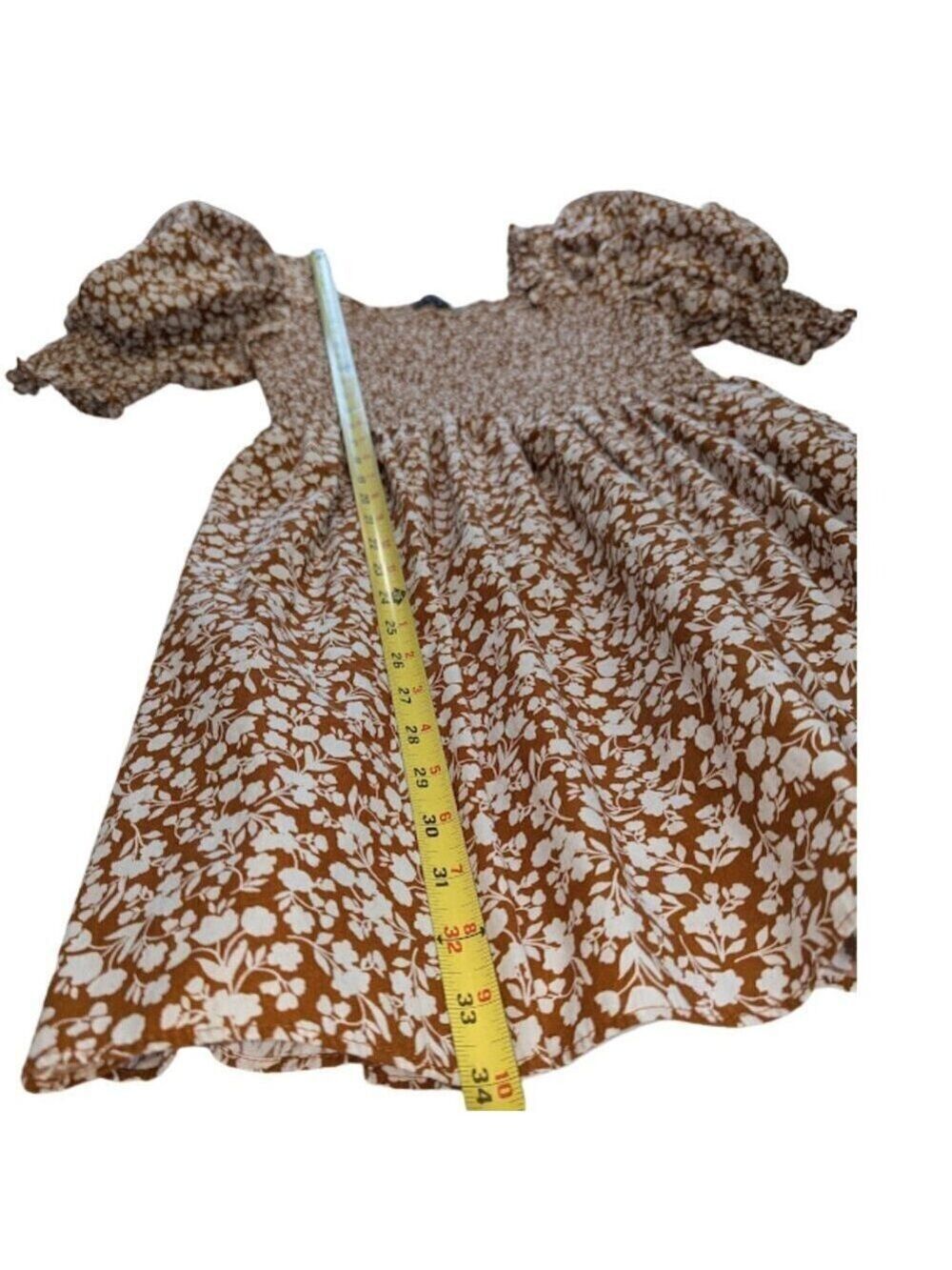 1.State Smocked Puff Sleeve Mini Dress in Brown and White Floral * Size 6 - Picture 2 of 10